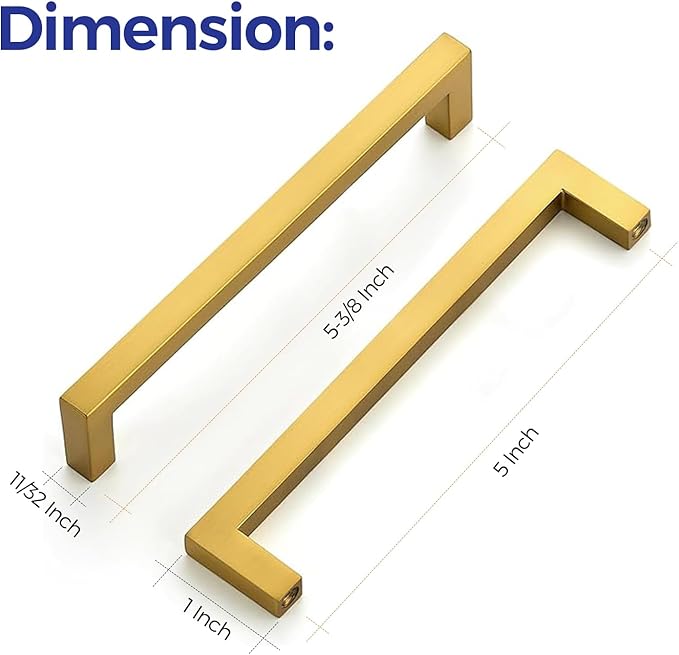 Ravinte 10 Pack Solid Gold Kitchen Cabinet Handles Slim Drawer Pulls with 5 Inch Hole Center Square Bar Cupboard Hardware