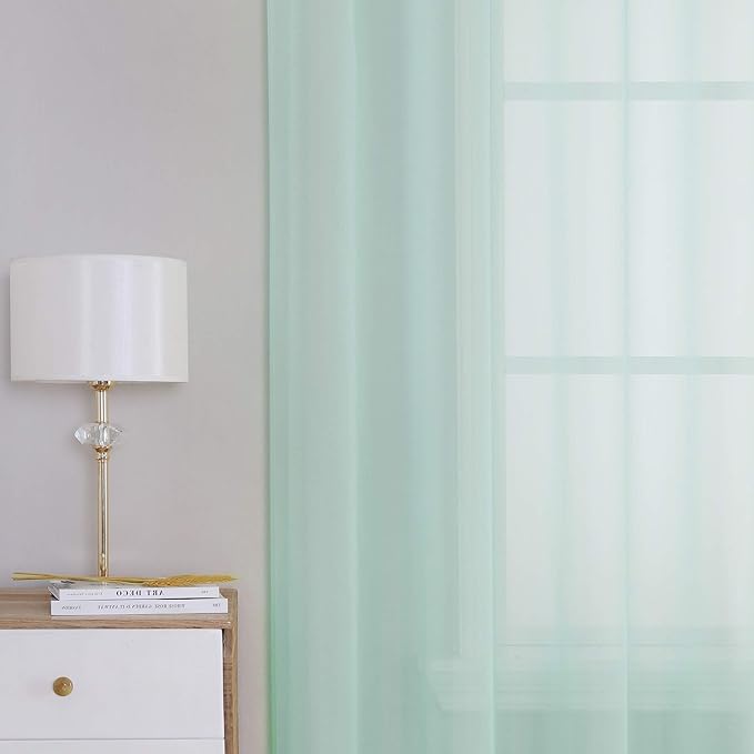KEQIAOSUOCAI Aqua Sheer Curtains -Seafoam Green Grommet Voile Sheer Drapes Airy Curtain Panels with Light Filtering Window Treatment for Boy's Bedroom(2 Pieces,54 Wide x 63 Long inches)