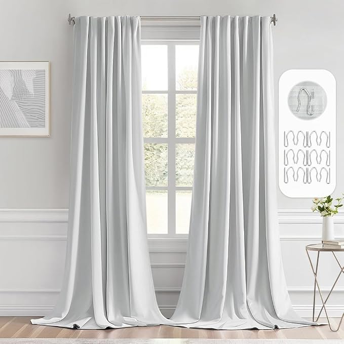 MIULEE Greyish White Back Tab Blackout Curtains 52x108 Inch Long 2 Panels | Rod by MIULEE