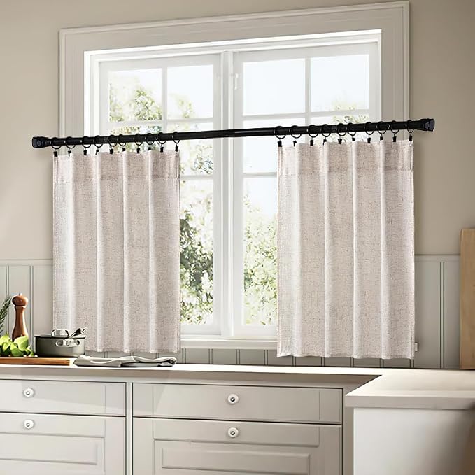 MIULEE Natural Linen White Kitchen Curtain 30 Inch Long 2 Panels Farmhouse | - Image 3