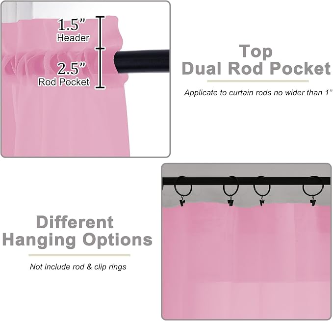 Pink Sheer Curtain for Bedroom Living Room 78 Inches Long 2 Panels Set - Image 4