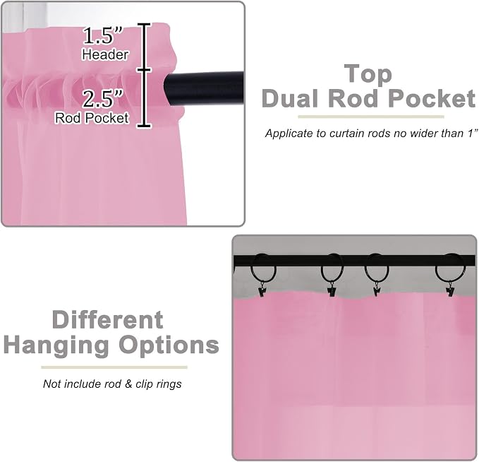 Pink Valances for Windows, Modern Solid Mini Small Window Curtains for Cafe - Image 4