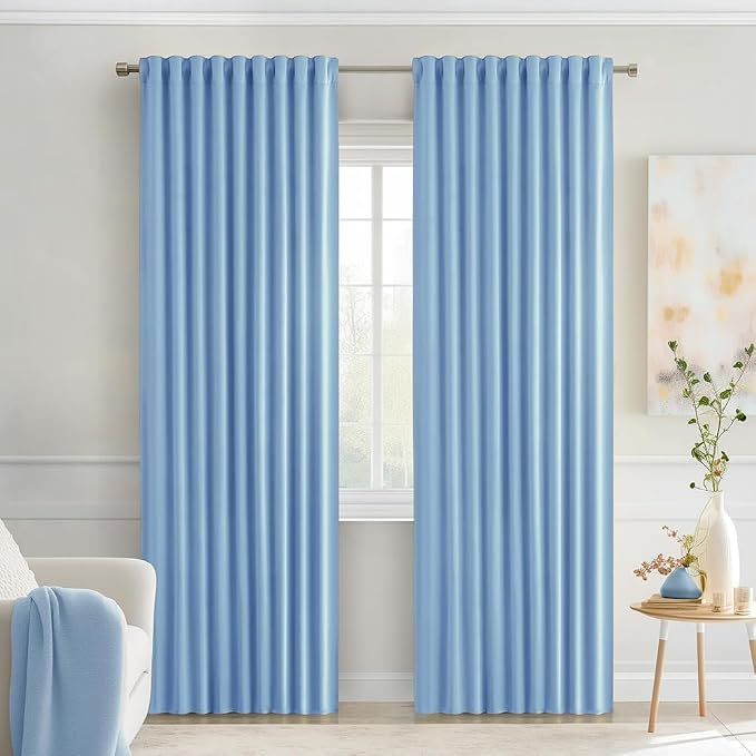 MIULEE Sky Blue Back Tab Blackout Curtains 52x84 Inch Length 2 Panels Set | Rod by MIULEE