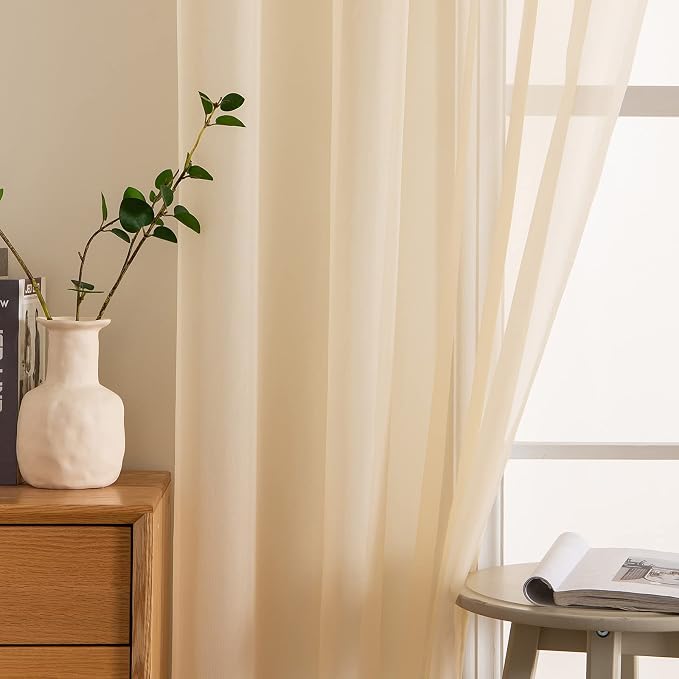 MIULEE Cream Beige Sheer Curtains 54 X 120 Inches, 2 Panels | Solid Color - Image 5