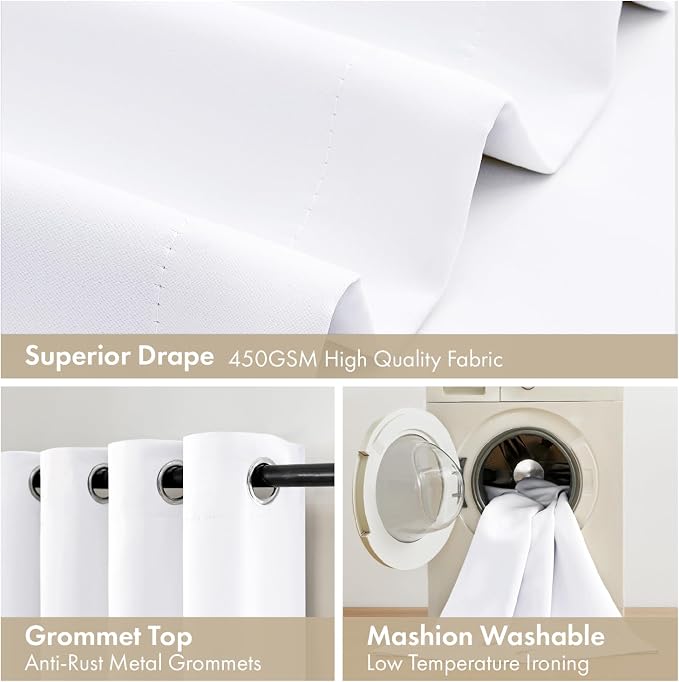 MIULEE White 100% Blackout Curtains - Image 7