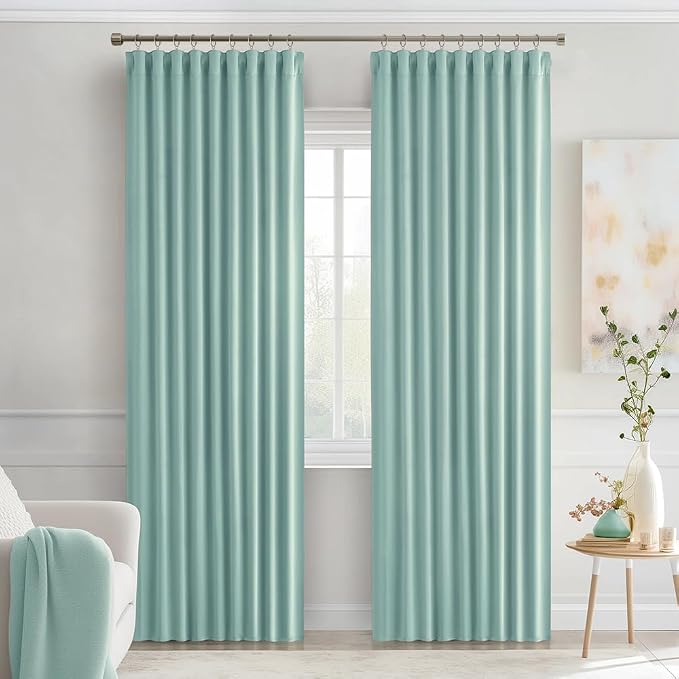 MIULEE Aqua Back Tab Blackout Curtains 52x90 Inch Long 2 Panels Set | Rod - Image 9