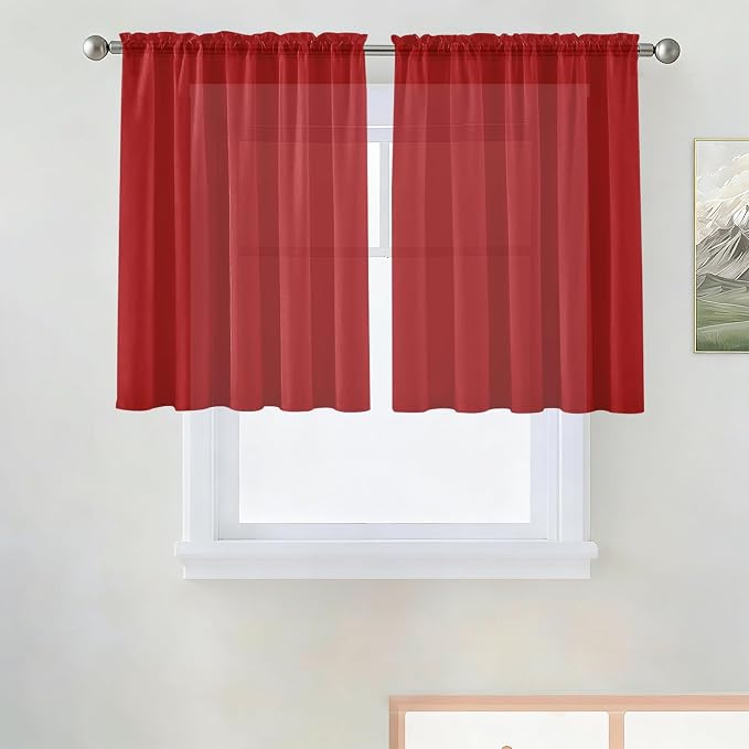 SpaceDresser Basic Rod Pocket Sheer Voile Window Curtain Panels Christmas Red 1 by SpaceDresser