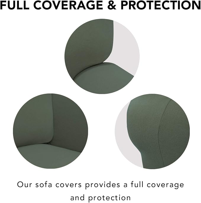 PureFit Stretch Couch Covers for Sofa 4 Seater Slipcovers Grayish Green | - Image 3