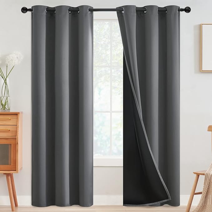 SimpleHome Grey 100% Blackout Curtains Room Darkening Living Room 84 Inch | by SimpleHome