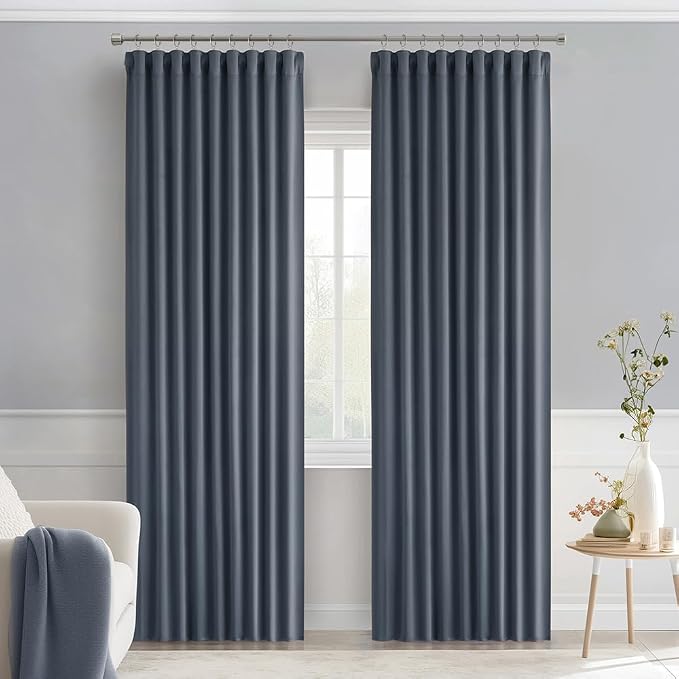 MIULEE Stone Blue Back Tab Blackout Curtains 52x84 Inch Length 2 Panels Set | - Image 9