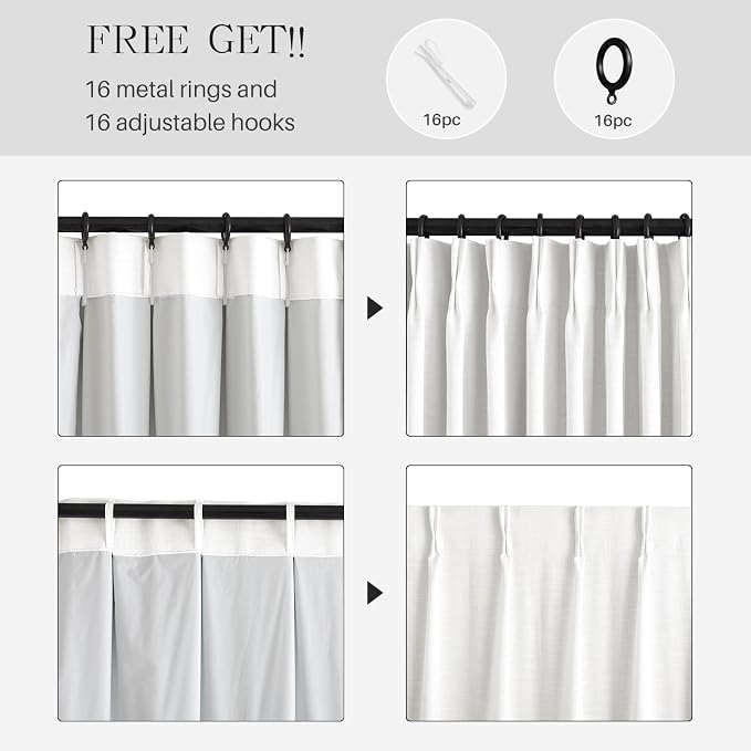 Pinch Pleated Linen White Blackout Curtains 90 Inches Long - Image 3