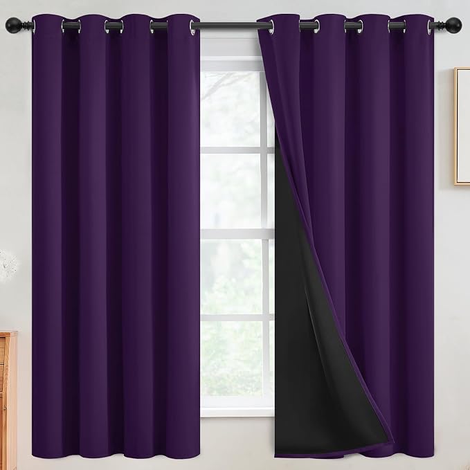 SimpleHome Purple 100% Blackout Curtains Room Darkening Living Room 63 Inch | by SimpleHome