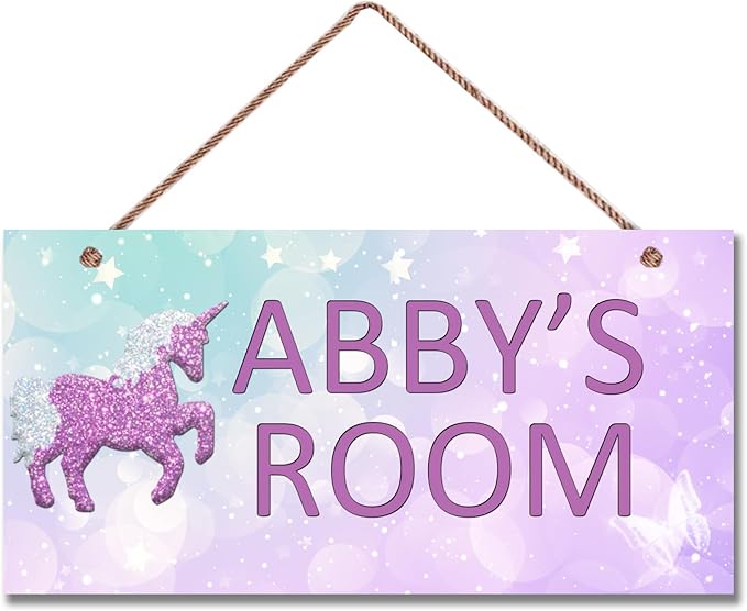 Personalized Signs Unicorn Sign, Cute Cartoon Wall Decor for Girls Bedroom Kids Room Rainbow Unicorn Theme Birthday Party Wall Art for Nursery Little Man Cave