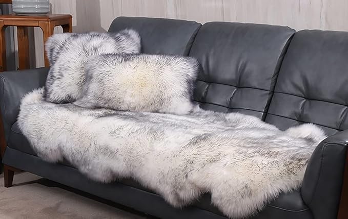 HUAHOO Premium Genuine Sheepskin Rug White Grey Real Australia Sheepskin - Image 6