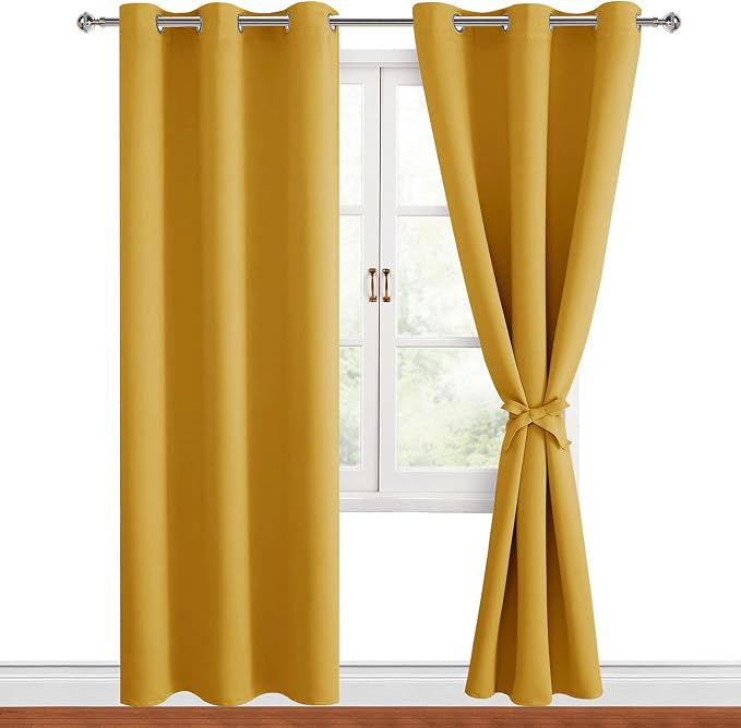 Blackout Curtains for Bedroom, Mustard Yellow 42 x 84 Inch 2 Panels | Thermal by Hiasan