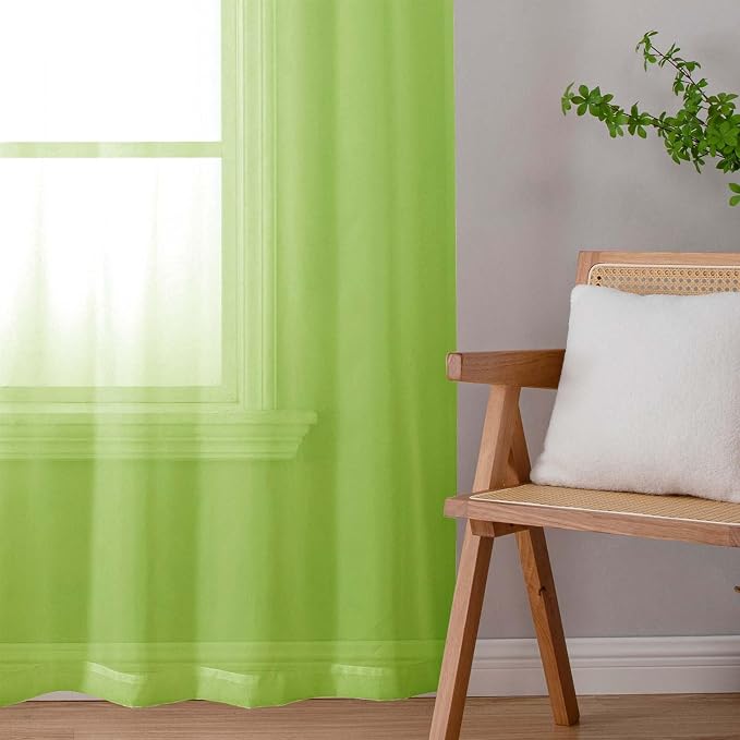Lime Sheer Curtains 78 Inches Long 2 Panels, Rod Pockets Light Filtering Living - Image 7