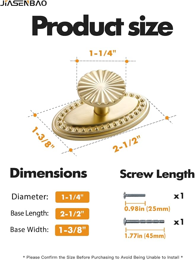 2 Pack Brushed Gold Cabinet Knobs with Base Brass Flat Drawer Pulls Kitchen Cupboard Bathroom Dresser Cabinet Hardware Handles Zinc Alloy