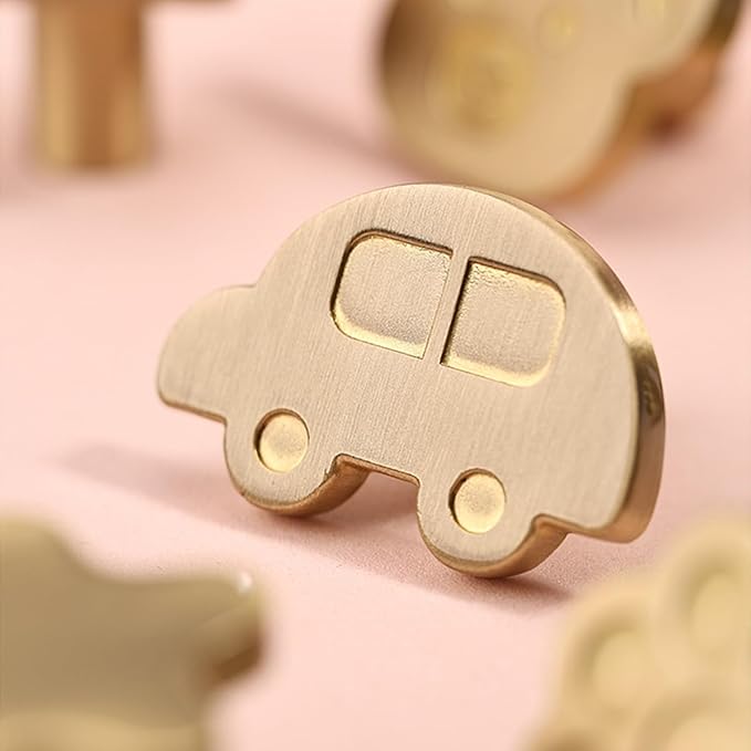 4Pcs Brass Knobs for Kids Cute Decorative Handles for Boys and Girls (Car)