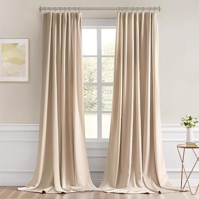 MIULEE Beige Back Tab Blackout Curtains 52x108 Inch Long 2 Panels Set | Rod - Image 9