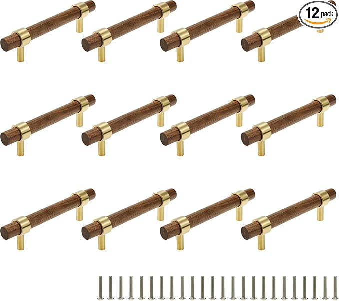 Drawer 5.51"/140mm Pulls Brass Walnut Kitchen Wardrobe Cabinet Hardware Pull Handle with Screw, 12Pcs