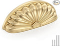 goldenwarm 2 Pack Gold Cabinet Handles Drawer Pulls Finger Edge Pull for Half Moon Cup Luxury Hardware 3" Hole Center Brushed Brass Knobs
