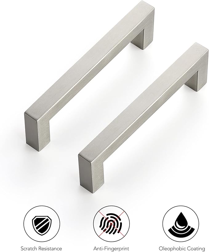 Ravinte 32 Pack 4-1/2 Inch Kitchen Square Cabinet Handles Satin Nickel Pulls Brushed Nickel Kitchen Cabinet Hardware Handles for Cupboard Drawer Pulls