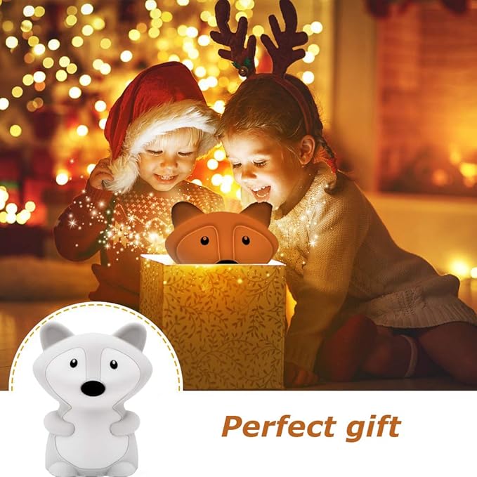 Fox Night Lights Bedside lamp, Bedroom Light for Kids, Baby Nursery lamps - Break Resistant, Eye Caring, Adjustable Brightness & Color and Time Setting, Gifts for Kids Babies Boy Girl - Medium