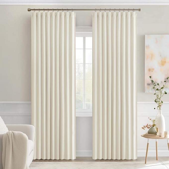 MIULEE Beige White Back Tab Blackout Curtains 52x84 Inch Length 2 Panel Set | - Image 9
