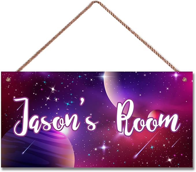 Personalized Outer Space Sign Universe Planet Theme Door Décor For Kids Room Custom Name Little Man Cave Wall Art Decor, Stars Floral Nursery Art Plate For Girls Room Boys Bedroom