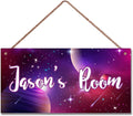 Personalized Outer Space Sign Universe Planet Theme Door Décor For Kids Room Custom Name Little Man Cave Wall Art Decor, Stars Floral Nursery Art Plate For Girls Room Boys Bedroom
