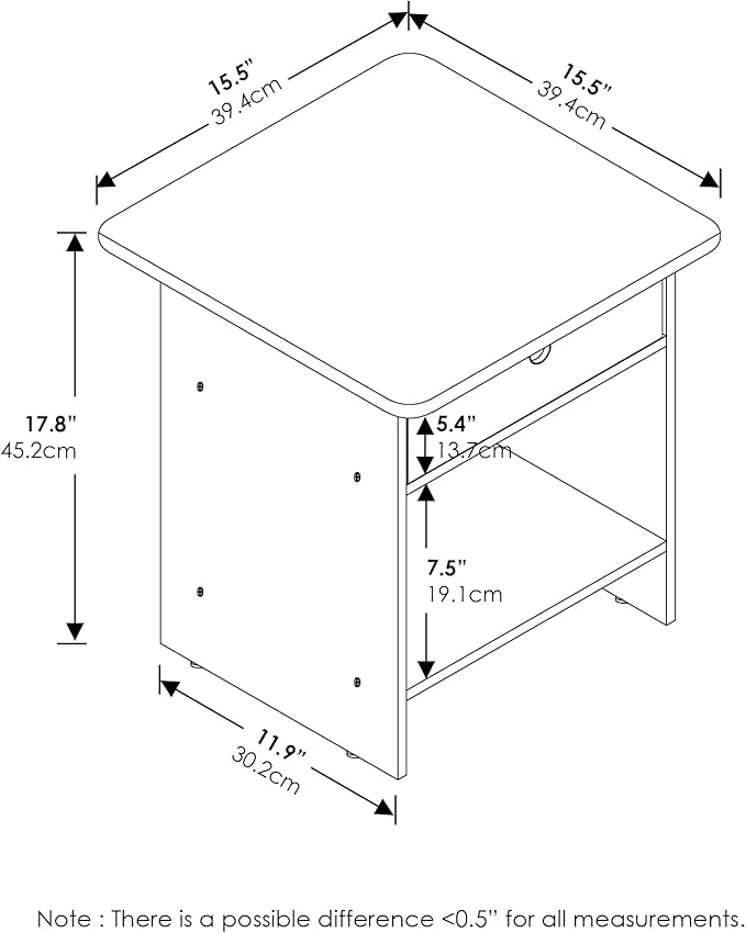 Furinno Dario End Table / Side Table / Night Stand / Bedside Table with Bin Drawer, 1-Pack, Pink/Light Pink