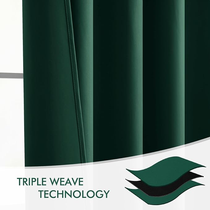 MIULEE Christmas Hunter Green Back Tab Blackout Curtains 52"x96" 2 Panels | Rod - Image 7