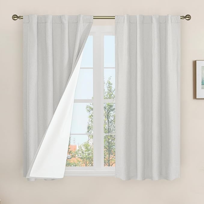 Natural 100% Blackout Linen Curtains 54 Inches by LAMIT