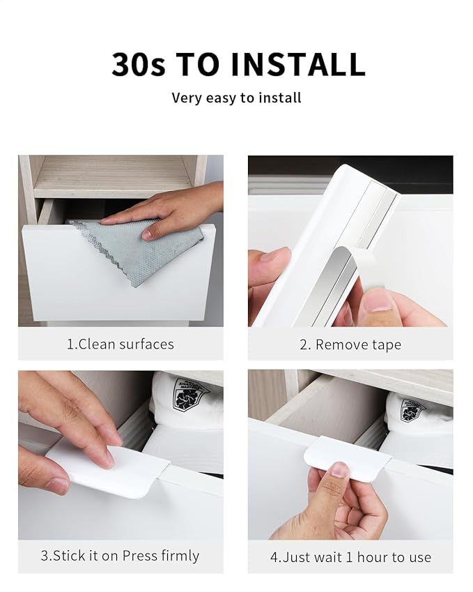 5 Pack 3 inch self Adhesive Cabinet pulls Adhesive Cabinet Handles Drawer Edge pulls Bright White Stick on Handles for Cabinet Finger pulls for cabinets Concealed Seam Flat Drawer Handles