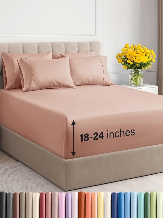 Extra Deep Full Sheet Set - 6 Piece Breathable and Cooling Sheets - Hotel Luxury Bed Sheets Set - Easy & Secure Fit - Soft, Wrinkle Free and Comfy Sheets Set - Mauve Sheet Set with Extra Deep Pockets