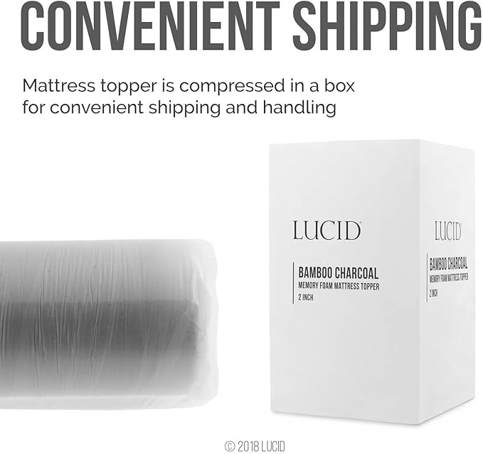 Lucid 2 Inch Ventilated Bamboo Charcoal Memory Foam Mattress Topper, CertiPUR-US Certified, Moisture and Odor Control-King