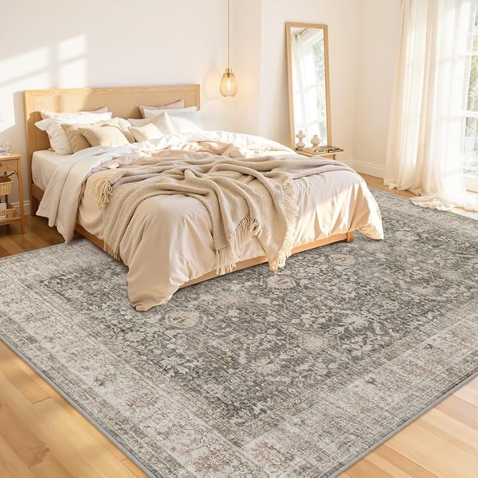 10x12 Area Rugs Living Room: Bedroom Washable Carpet Warm Taupe | Vintage Boho - Image 2