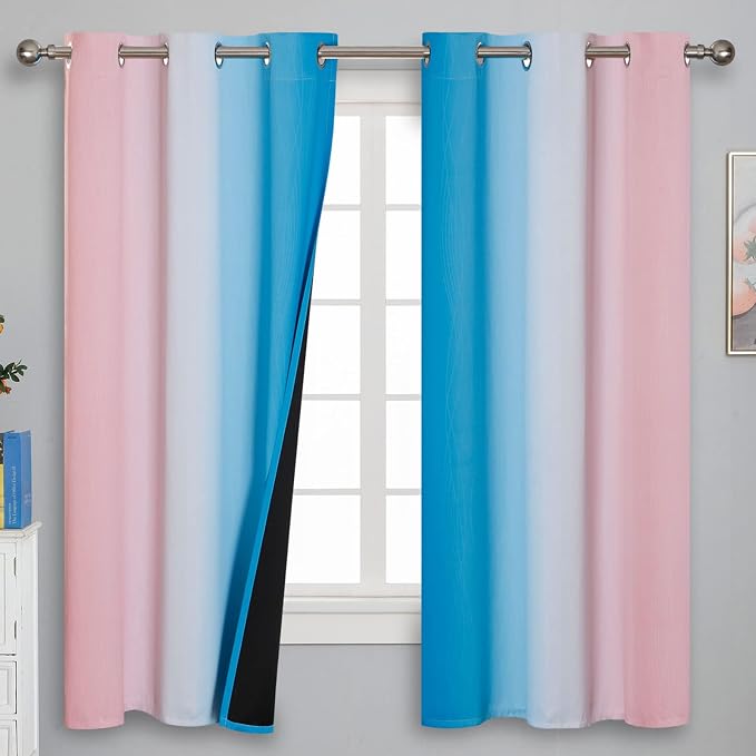 Pink and Blue Ombre Curtains for Bedroom 63 Inch Long | Room Darkening Curtains - Image 2