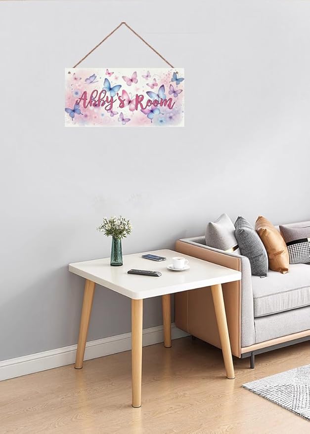 Personalized Sign Multicolour Butterfly Decor For Girls Room Nursery Kids Bedroom Custom Name Wood Plaque Hanging Plate Wall Art Decor For Kids Room