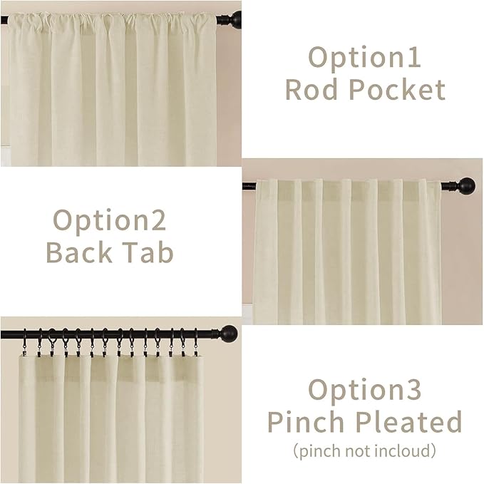 Joydeco Linen Curtains 84 Inch Length 2 Panel Sets, Light Filtering Curtains - Image 3