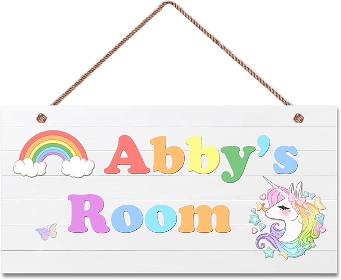 Personalized Sign, Magical Unicorn Sign, Rainbow Unicorn Kids Room Custom Name Door Wall Decor, Floral Nursery Art Girls Room Boys Bedroom Little Man Cave