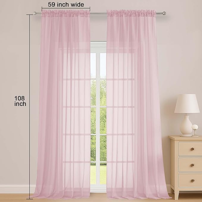 Sheer Blush Curtains 108 Inches Long - Image 2