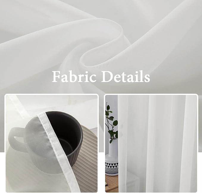 MIULEE 2 Panels Sheer Curtains for Living Room 54 X 90 Inches Ivory | Window - Image 3