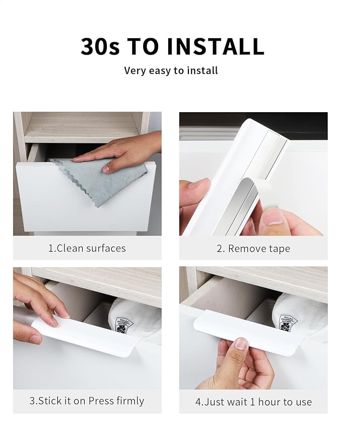 5 Pack 6 inch self Adhesive Cabinet Handles Adhesive Cabinet pulls Drawer Edge pulls Bright White Stick on Handles for Cabinet Finger pulls for Concealed Drawer Seam Flat