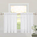 RYB HOME Kitchen Curtains 36 inch Length, White Semi Sheer Window Drapes Short Curtains for Farmhouse Cafe RV Bathroom Small Window, W 52 x L 36, White, Set of 2