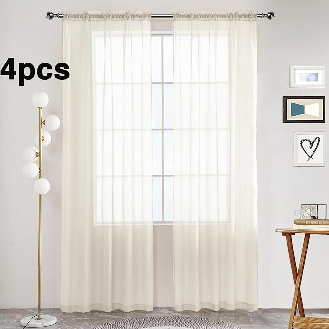 SpaceDresser Ivory Sheer Curtains 4 Panels Rod Pocket Semi-Sheer Curtain 72 - Image 2