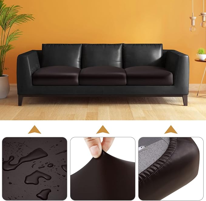 Fuloon Faux Leather Couch Cushion Slipcover, Waterproof Stretch Covers - Image 3