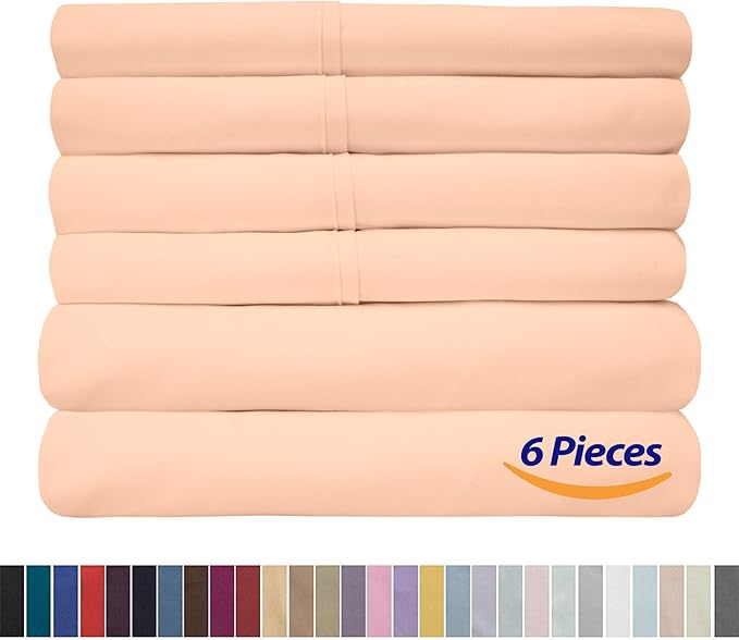 Cal King Size Bed Sheets - 6 Piece 1500 Supreme Collection Fine Brushed Microfiber Deep Pocket California King Sheet Set Bedding - 2 Extra Pillow Cases, Great Value, California King, Peach