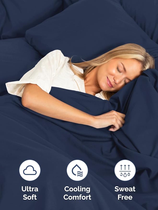 Extra Deep Twin Sheet Set - 4 Piece Breathable & Cooling Sheets - Hotel Luxury Bed Sheets Set - Easy & Secure Fit - Soft, Wrinkle Free & Comfy Sheets Set - Navy Blue Sheet Set with Extra Deep Pockets