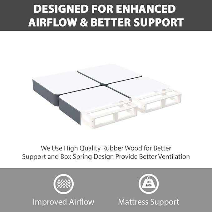 Treaton, 8-Inch Sturdy Wood Box Spring for Mattress Support - Durable and Fully Assembled, Natural Wood Foundation for California King(Fold), Gray
